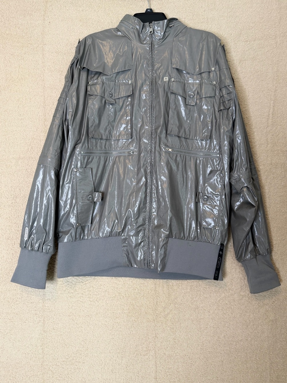Rocawear Gray Utility Jacket Convertible Vest XL Y2K Hooded Cargo Jacket
